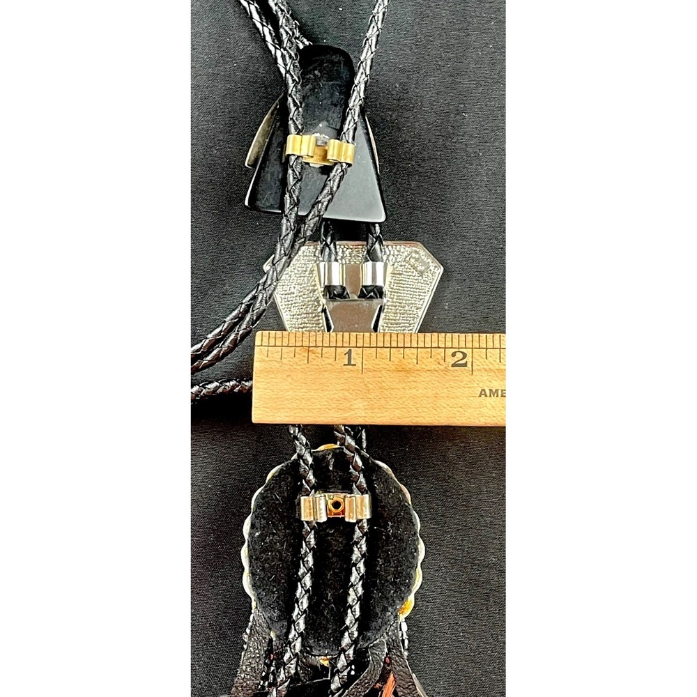 Western Bolo Tie Lot of 5- Bennett Abalone Turquoise Inlay Coyote - Picture 6 of 7